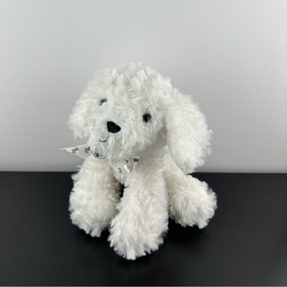 Fiesta White Poodle Plush Stuffed Animal Dog 7” Ribbon Print Black